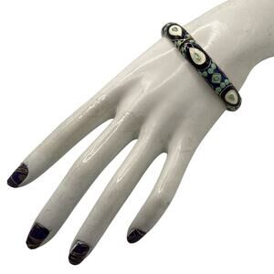 Stella & Dot Enamel Hinged Bracelet Navy Blue Mint Green Gold Tone Size 7 - 7.5